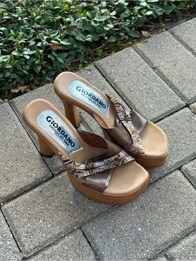 Giordano Brown Platform Heeled Sandals - Brown